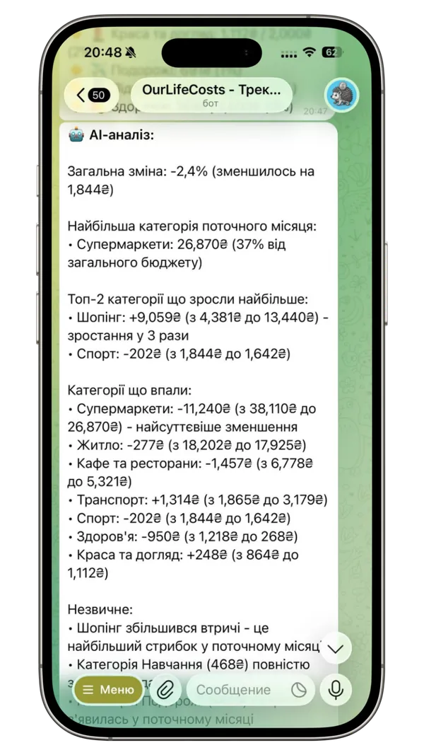 AI-порівняння витрат за два місяці