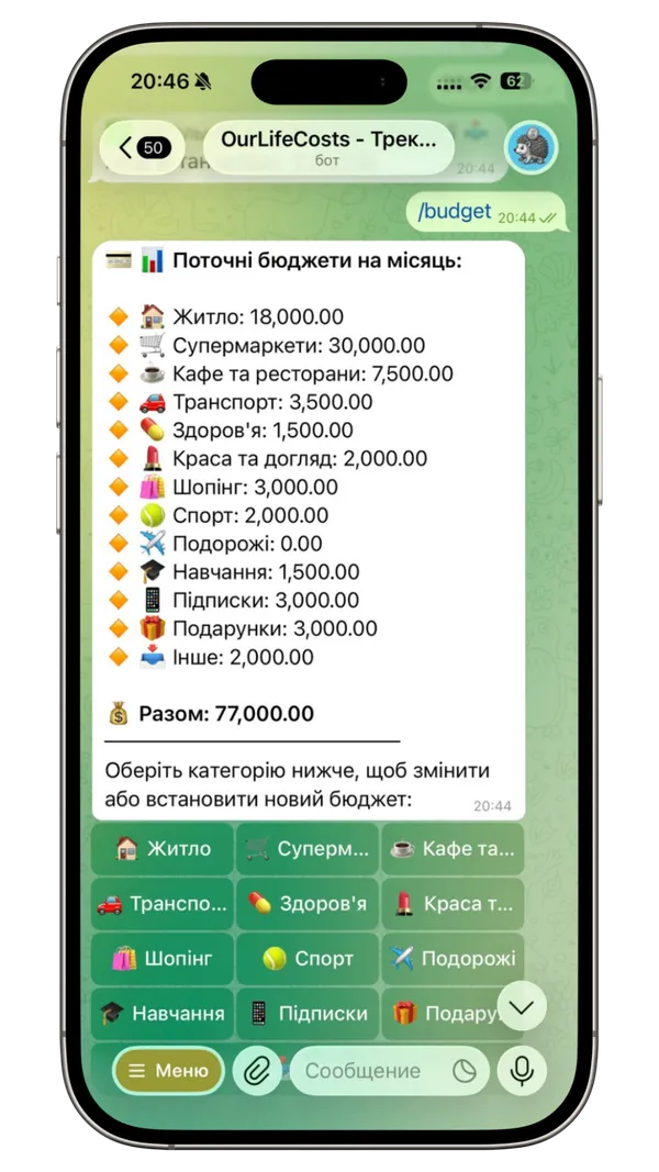 Налаштування сімейного бюджету за категоріями